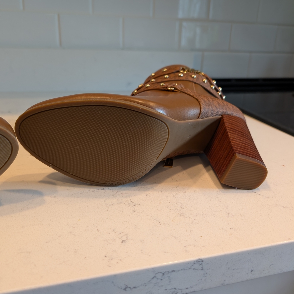 Never Worn Michael Kors Brown Ankle Boots with Studded Straps - Picture 8 of 10